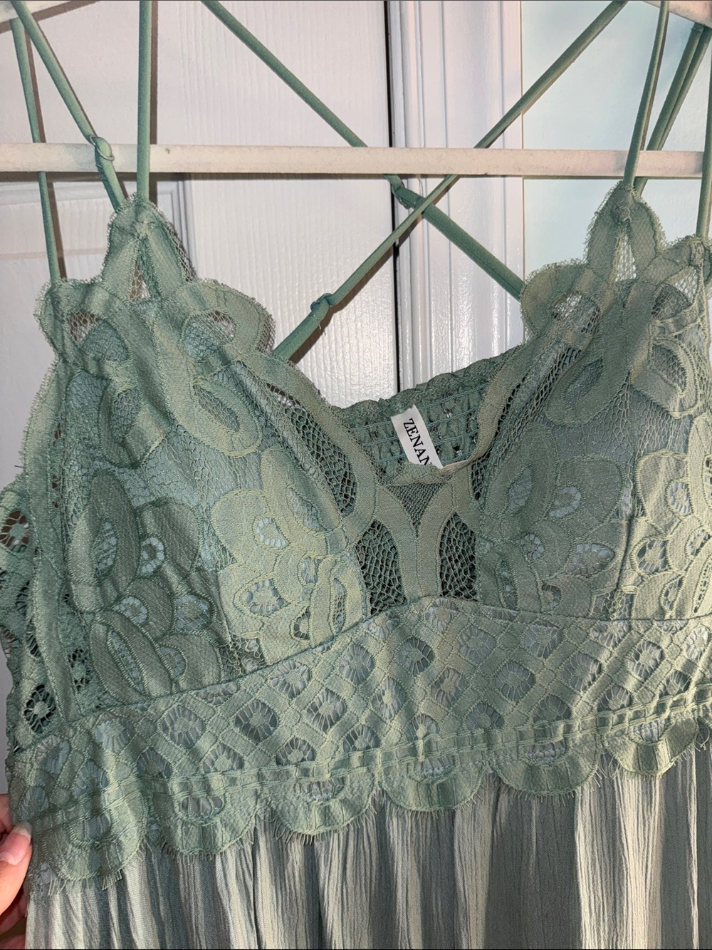 Zenana Outfitters Sage Green Lace-Trim Slip Dress - Picture 3 of 4